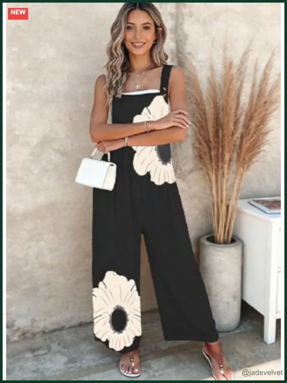 Women's Floral Sleeveless Wide Leg Jumpsuit Romper with Pockets